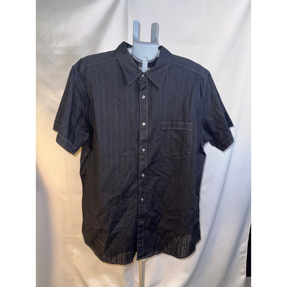 JF J Ferrar Mens XXL Blk Short Sleeve Embroidered Back Button Down Shirt Cotton